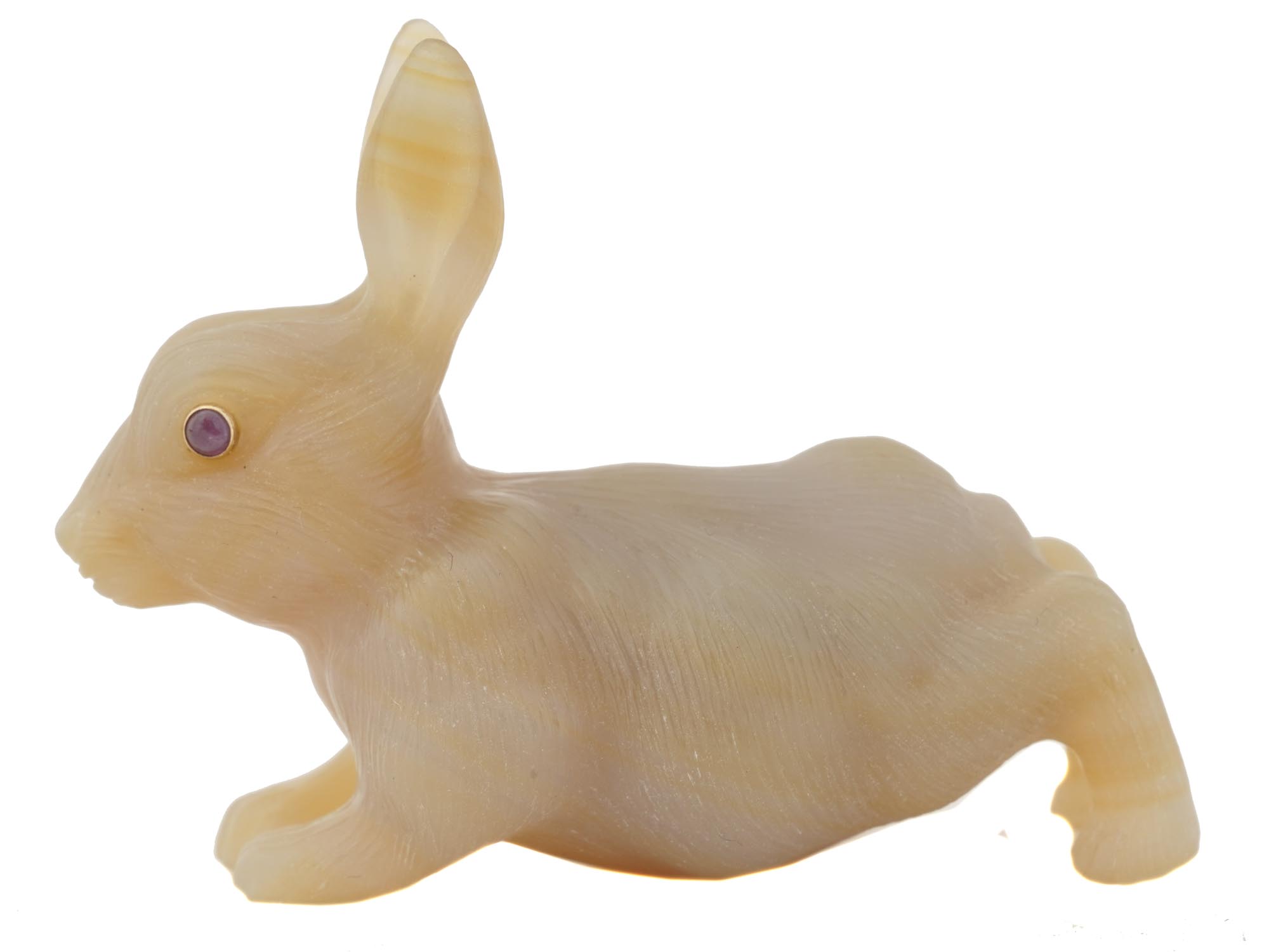 RUSSIAN CARVED AGATE RUBY STONE EYES RABBIT PIC-2